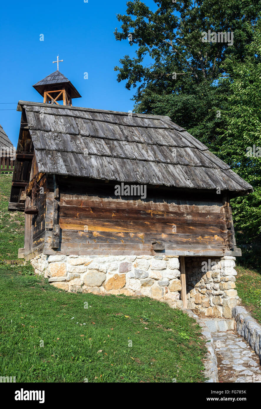 Wooden house in Drvengrad village also called Kustendorf  in Zlatibor District, Serbia Stock Photo