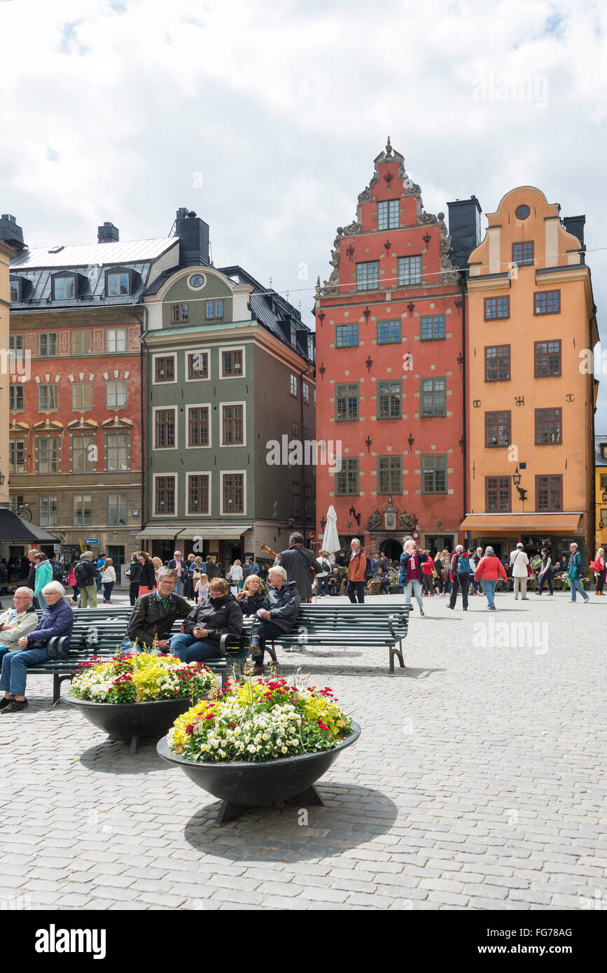 Medieval buildings in Stortorget, Gamla Stan (Old Town), Stadsholmen, Stockholm, Kingdom of Sweden Stock Photo