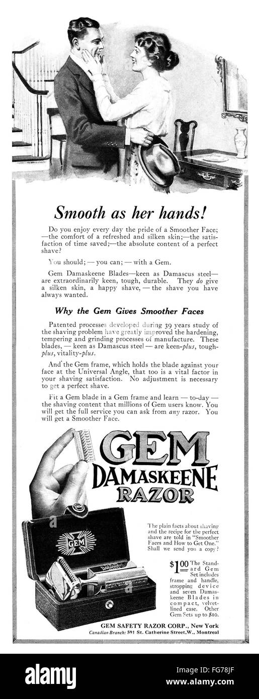 AD: RAZOR, 1919. /nAmerican advertisement for Gem Damaskeene Razor ...