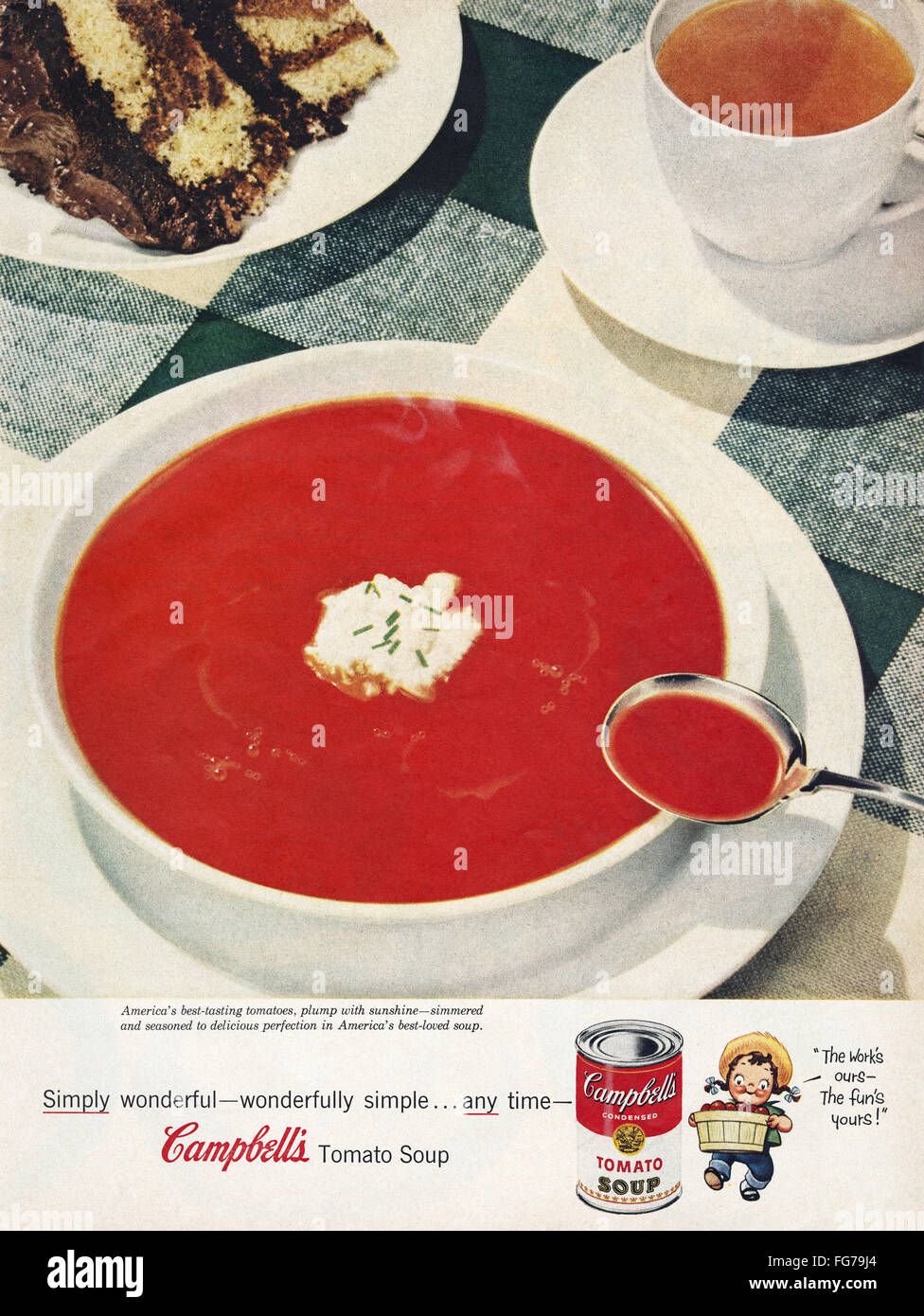 AD: CAMPBELL'S SOUP, 1954. /nAmerican advertisement for Campbell's Tomato Soup, 1954. Stock Photo