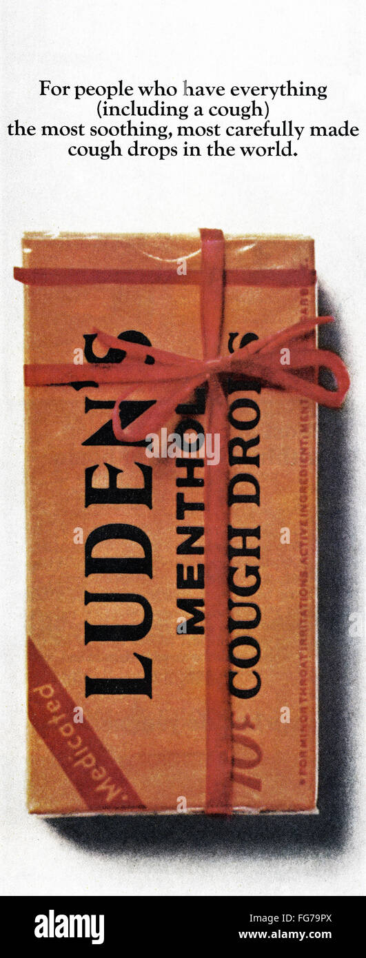AD COUGH DROPS, 1964. /nAmerican advertisement for Luden's Menthol