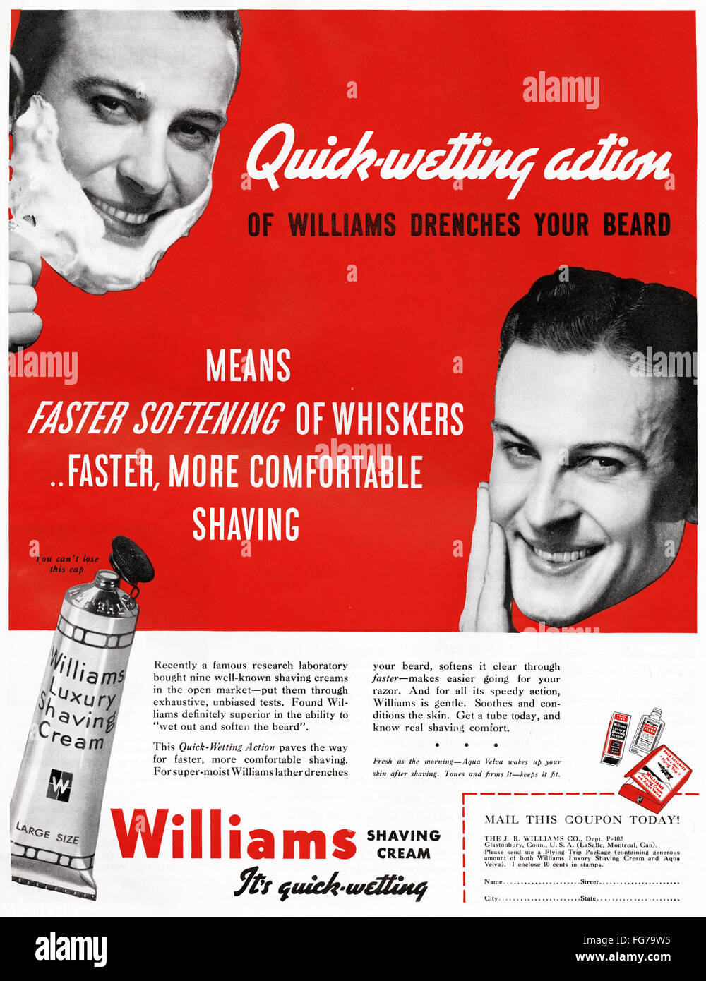 AD SHAVING CREAM, 1936. /nAmerican advertisement for Williams Luxury