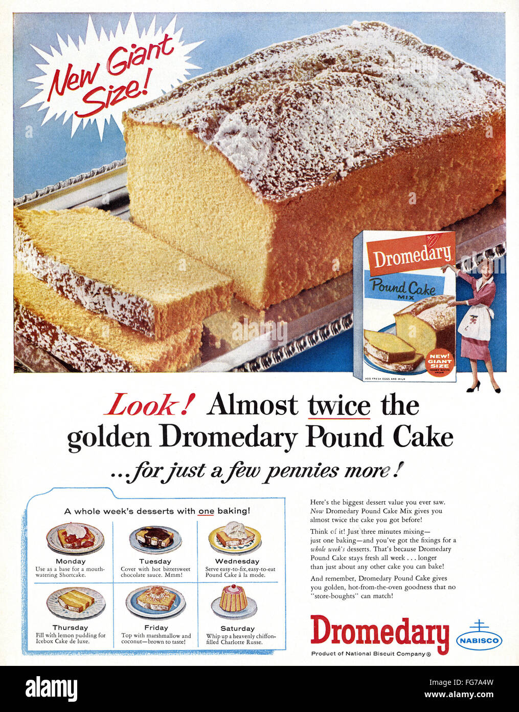 AD NABISCO, 1959. /nAmerican advertisement for Dromedary Pound Cake