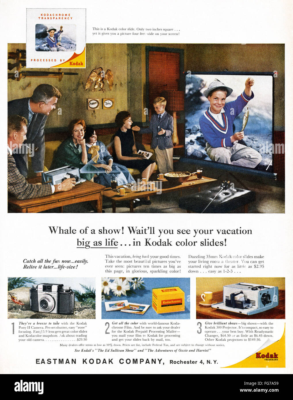 AD: KODAK, 1959. /nAmerican advertisement for Kodak color slides, 1959