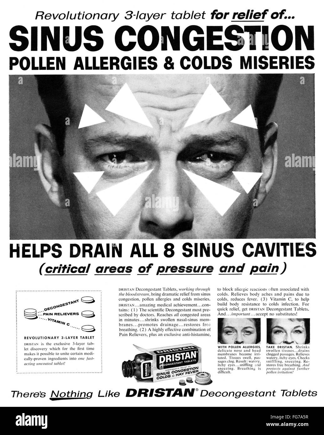 AD: DECONGESTANT, 1959. /nAmerican advertisement for Dristan Decongestant  Tablets, 1959 Stock Photo - Alamy