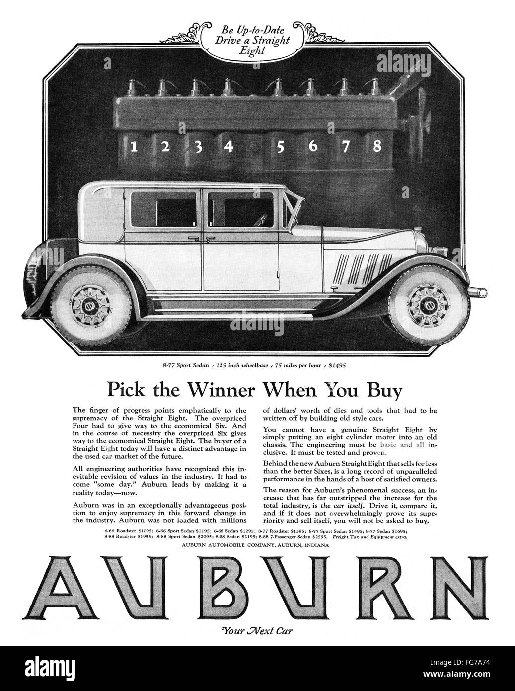 AD: AUBURN, 1927. /nAmerican advertisement for the Auburn Straight ...