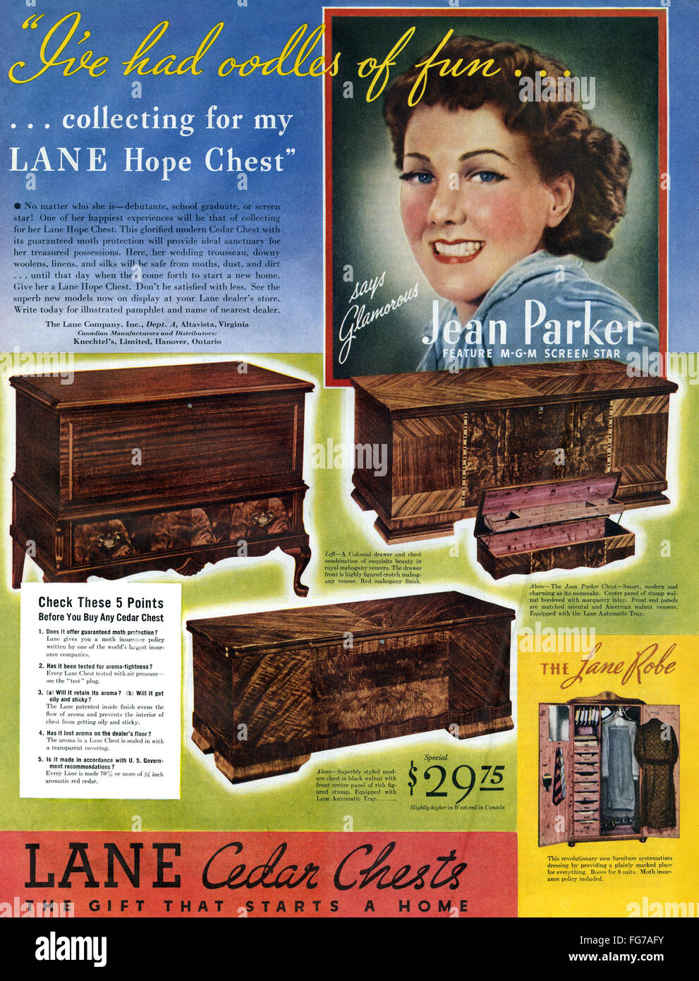 AD CEDAR CHESTS, 1936. /nAmerican advertisement for Lane Cedar Chests