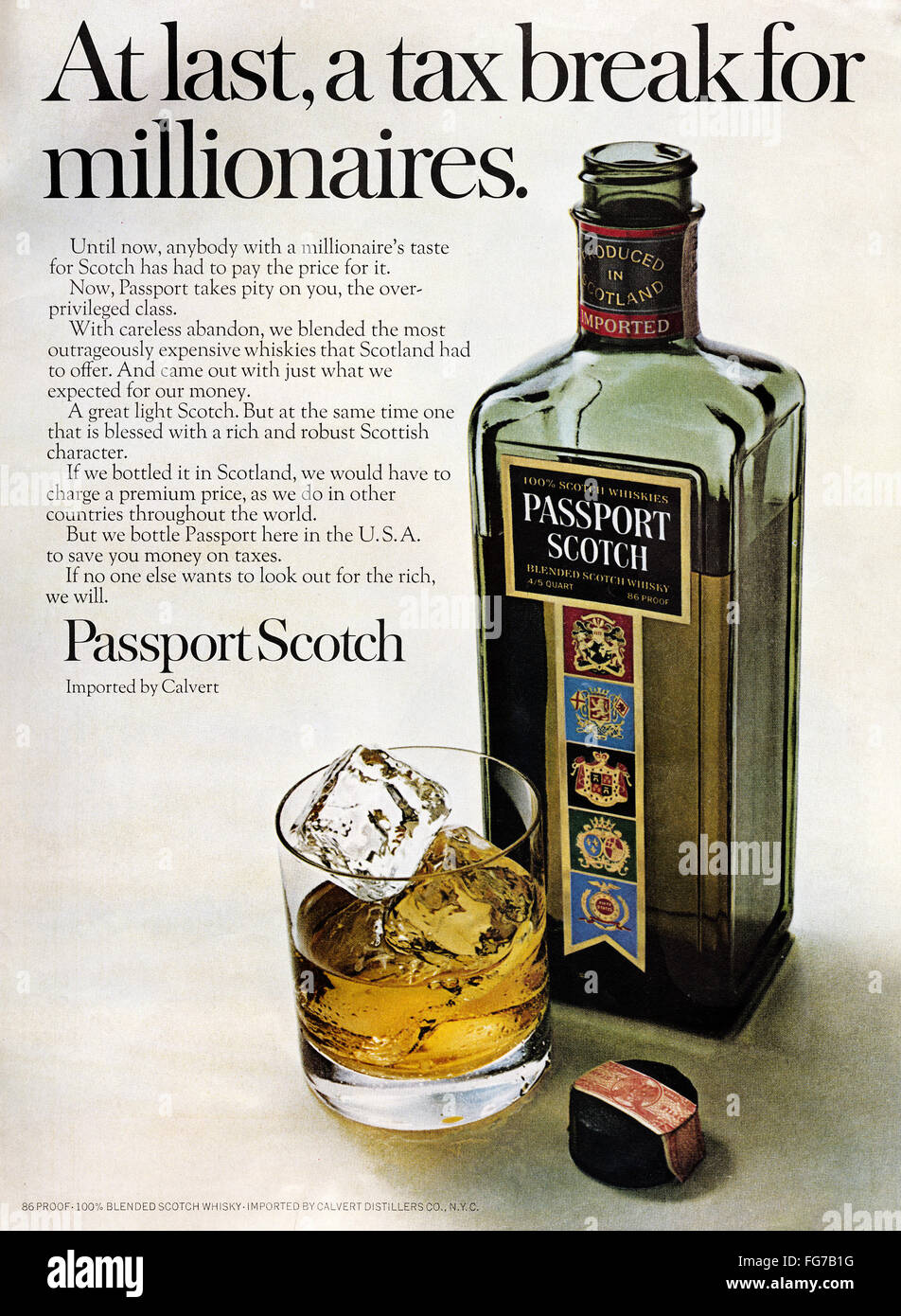 AD: SCOTCH, 1969. /nAmerican advertisement for Passport Scotch. Illustration, 1969. Stock Photo