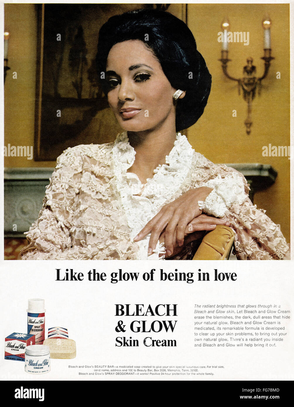 AD BLEACH & GLOW, 1968. /nAmerican advertisement for Bleach & Glow