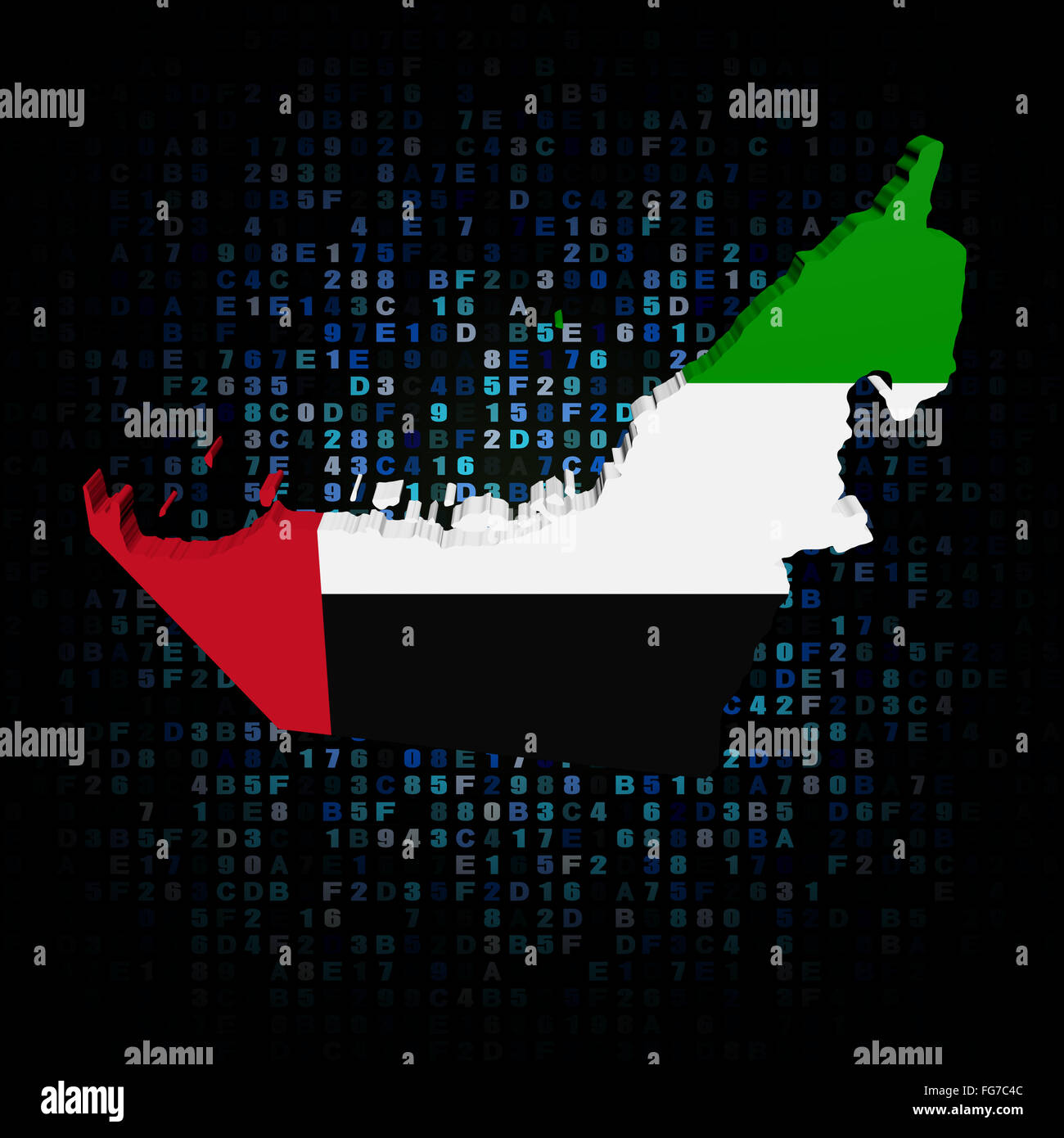 UAE map flag on hex code illustration Stock Photo