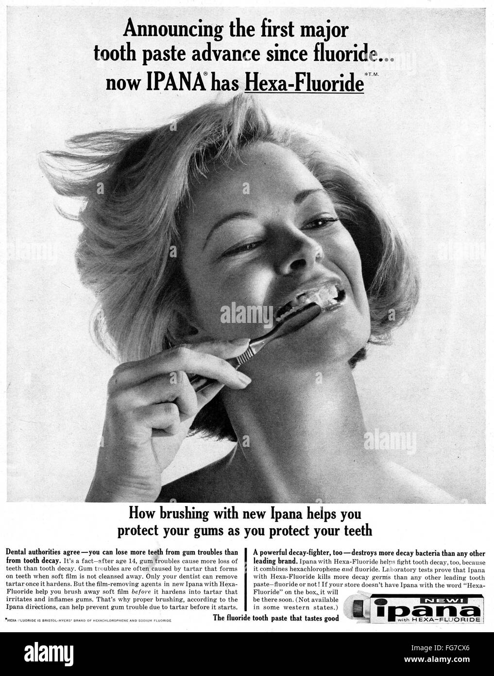 AD TOOTHPASTE, 1962. /nAmerican advertisement for Ipana toothpaste