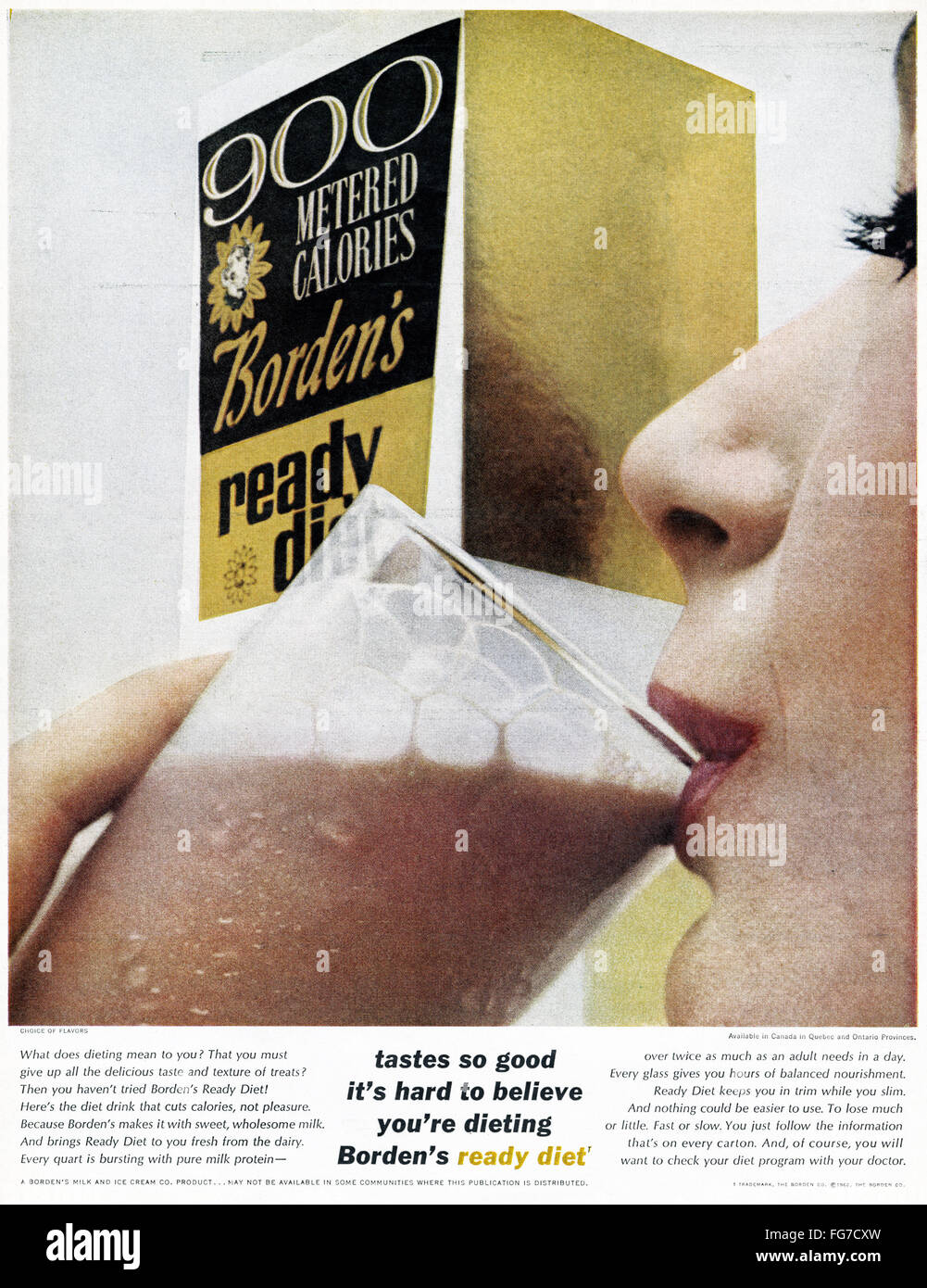 AD DIET DRINK, 1962. /nAmerican advertisement for Borden's Ready Diet