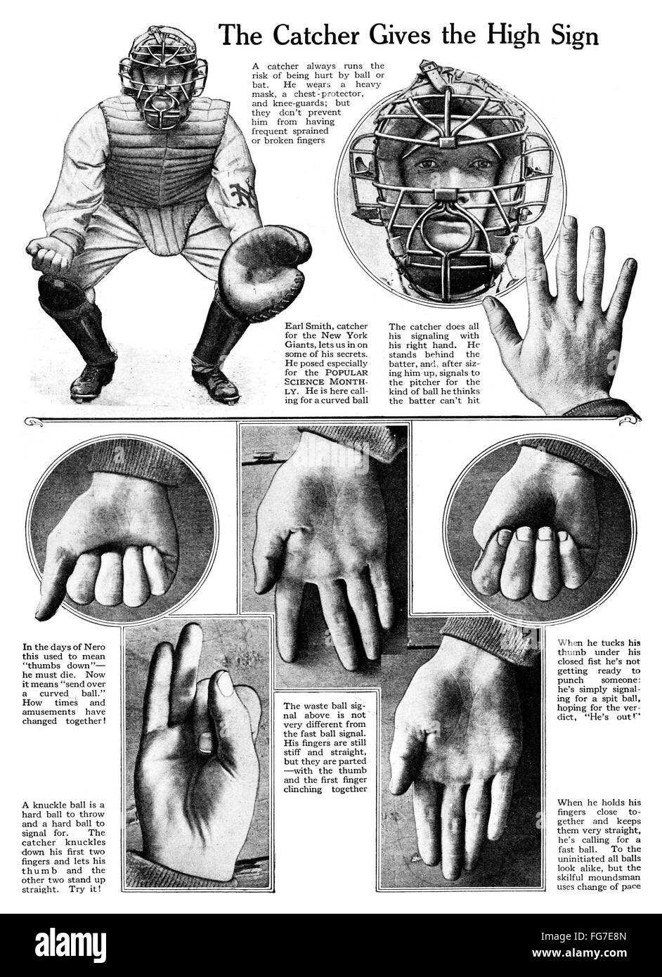 BASEBALL CATCHER SIGNALS. /nDiagram of signals used by New York Giants