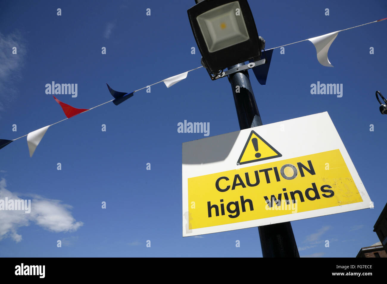 High winds warning sign. Stock Photo