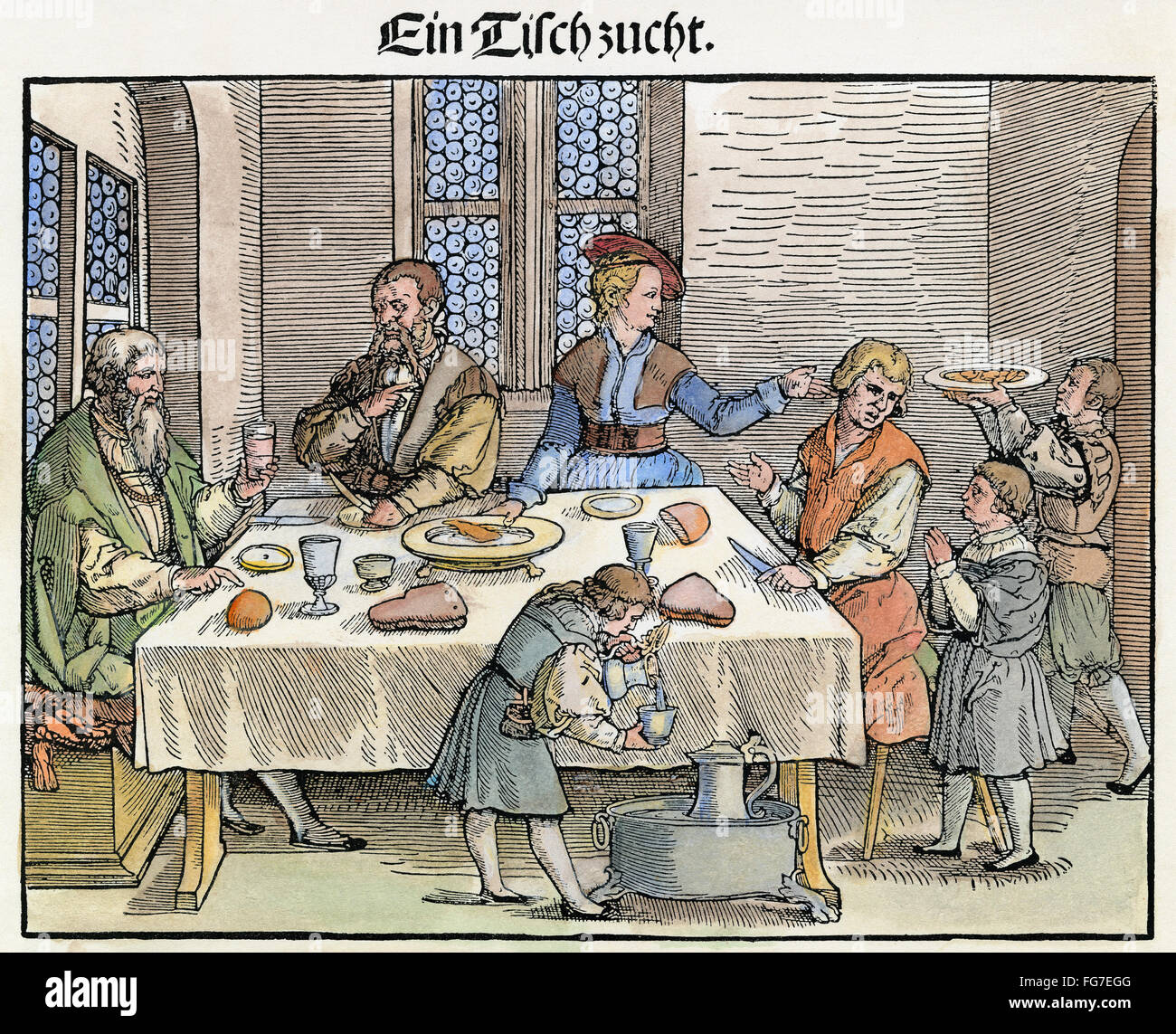 TABLE MANNERS, c1540. /n'Ein tischzucht.' A German family at the dinner