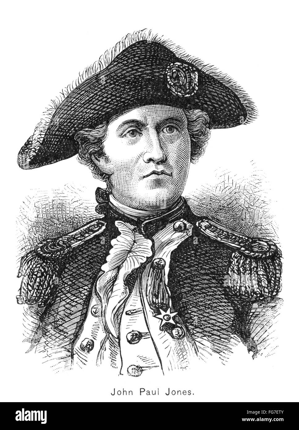 JOHN PAUL JONES (1747-1792). /nAmerican (Scottish-born) naval commander. Line engraving, American, 19th century. Stock Photo