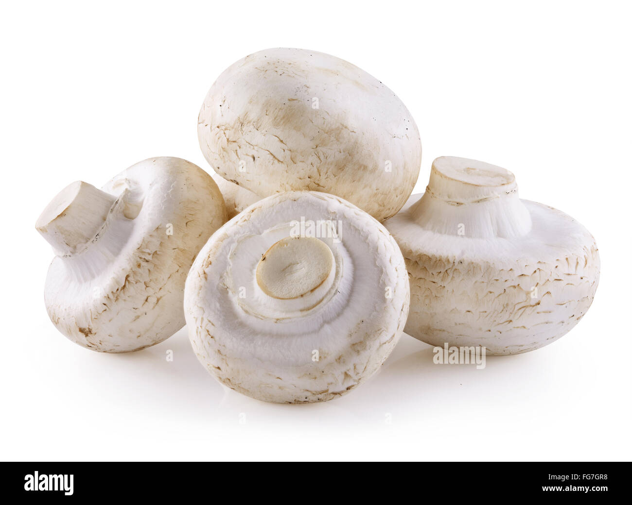 Handful of champignons on a white background. Clipping Path Stock Photo