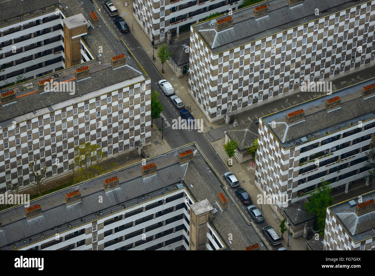 An aerial view of the Page Street social housing designed by Edwin Lutyens in Westminster Stock Photo