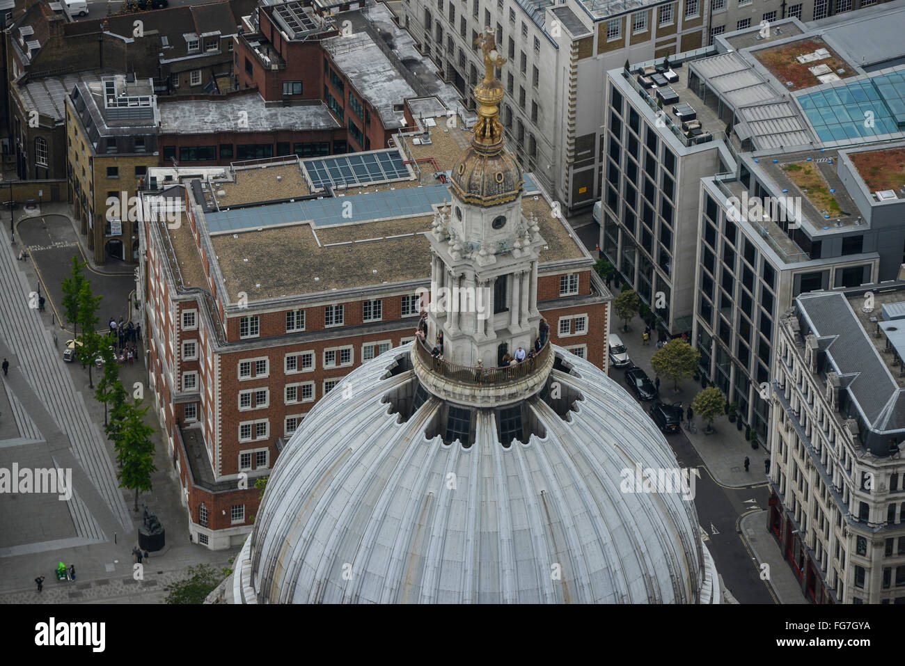 A close up aerial view of the top of the dome of St Pauls Cathedral, London Stock Photo