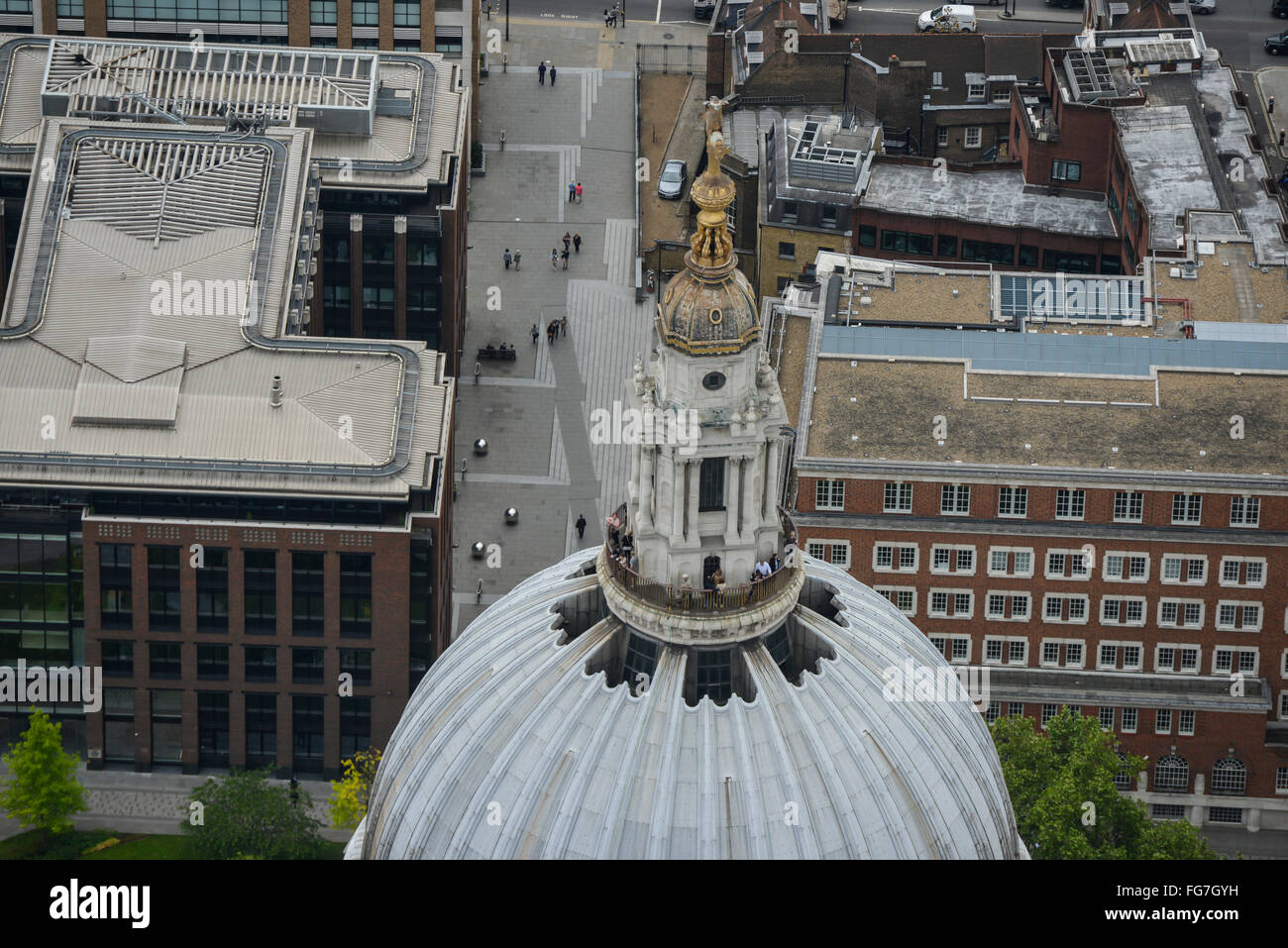A close up aerial view of the top of the dome of St Pauls Cathedral, London Stock Photo