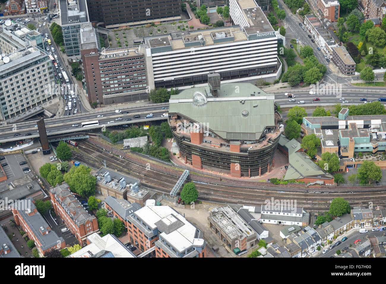 An aerial view of The Ark office building in Hammersmith, London Stock Photo