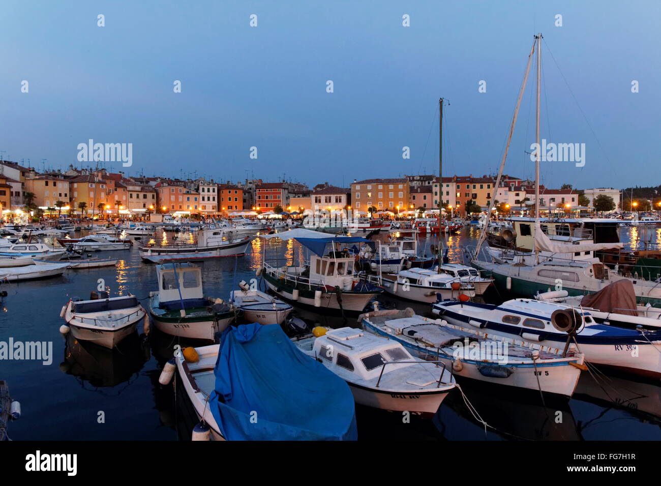 geography / travel, Croatia, Istria, Rovinj, harbour in the evening, Additional-Rights-Clearance-Info-Not-Available Stock Photo