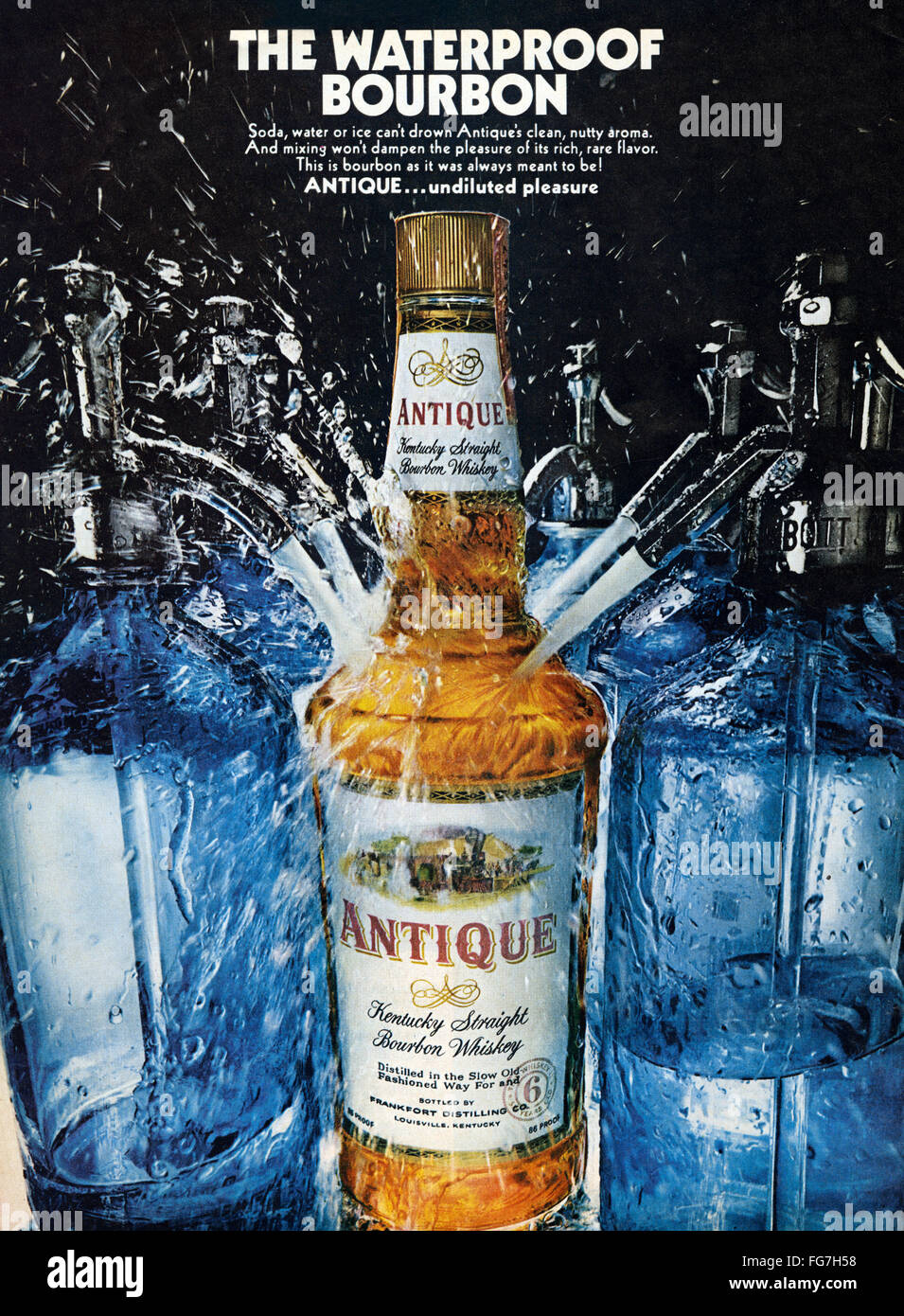 AD: BOURBON, 1968. /nAmerican advertisement for Antique Bourbon. Illustration, 1968. Stock Photo