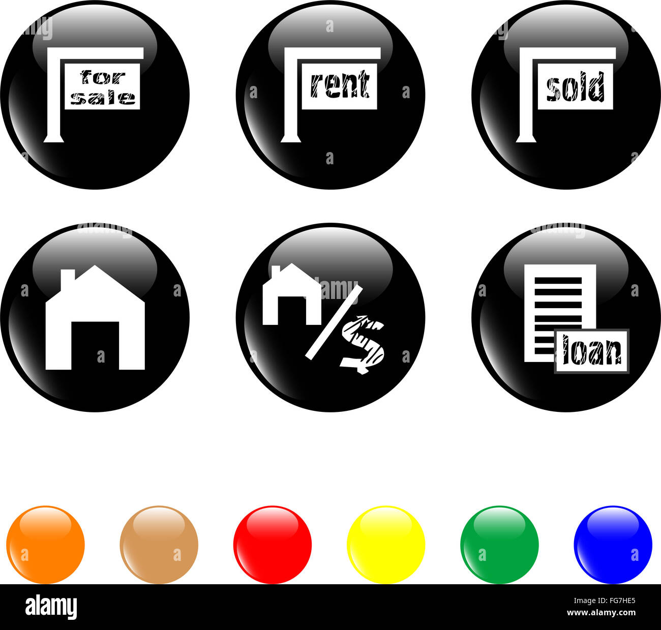 set of icon house sale home black button.vector Stock Photo - Alamy