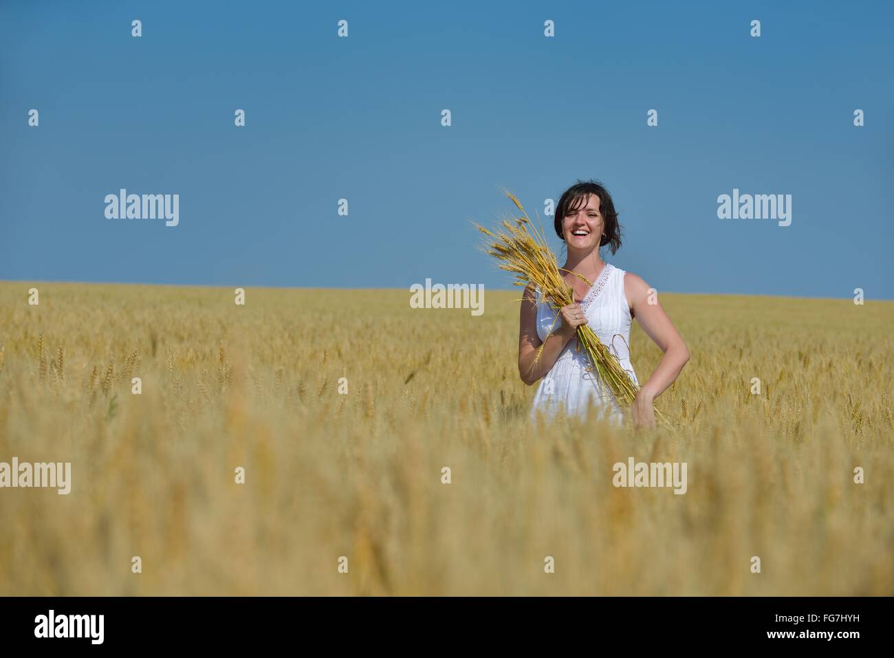 young woman in wheat field at summer Stock Photo - Alamy