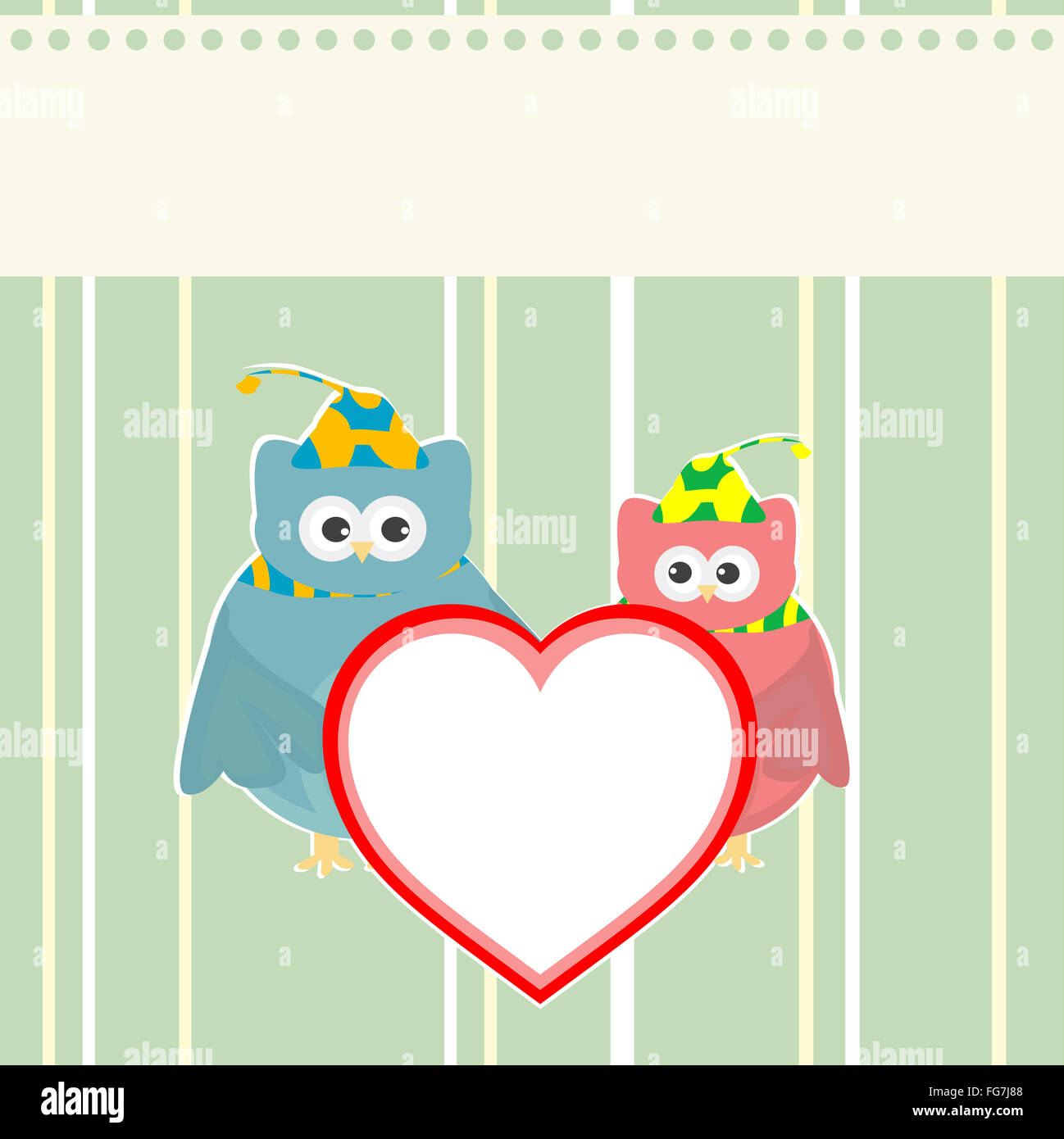 cute owl holding red love heart card vector background Stock Photo - Alamy