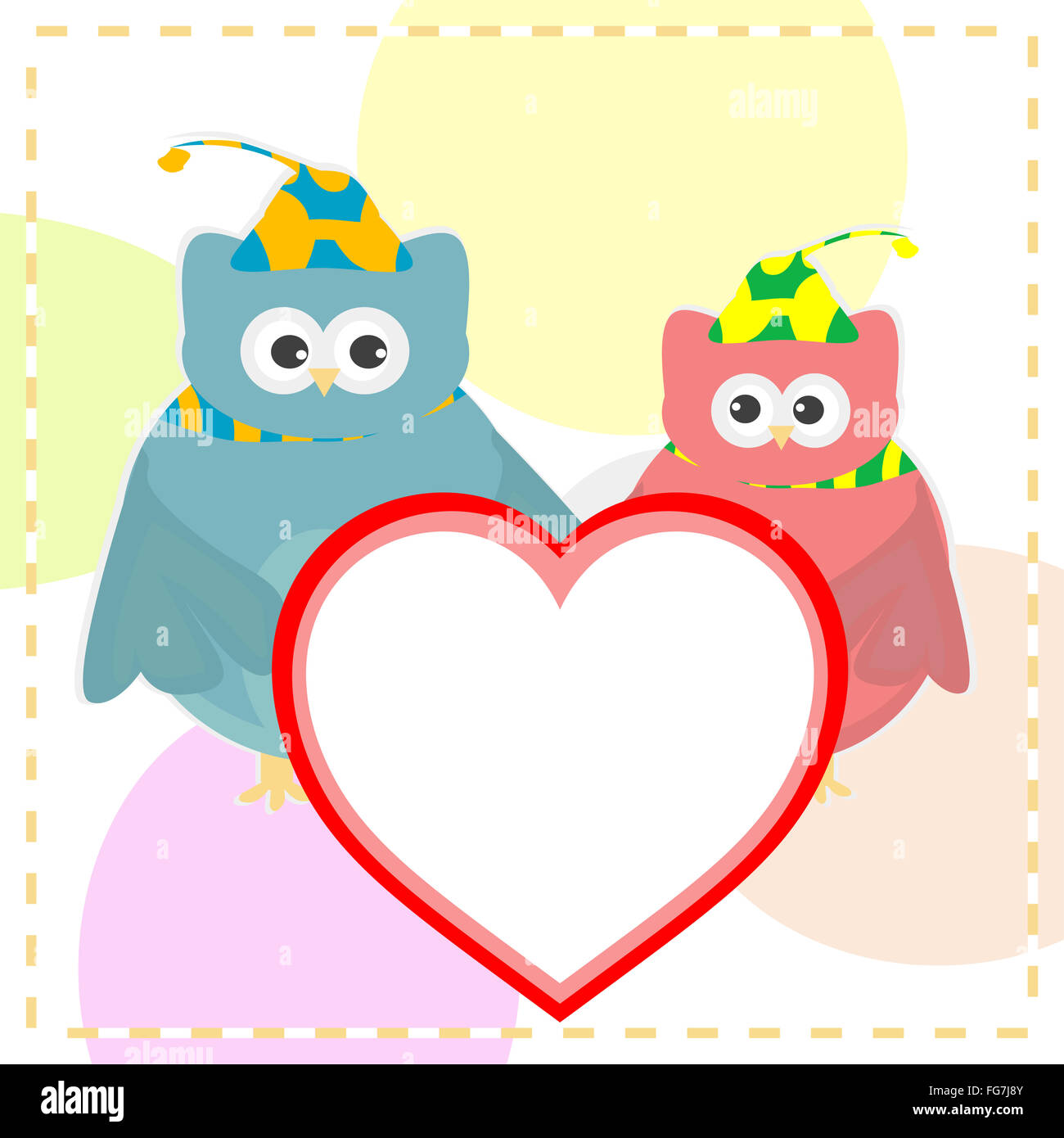 cute vector love owl with heart background Stock Photo - Alamy