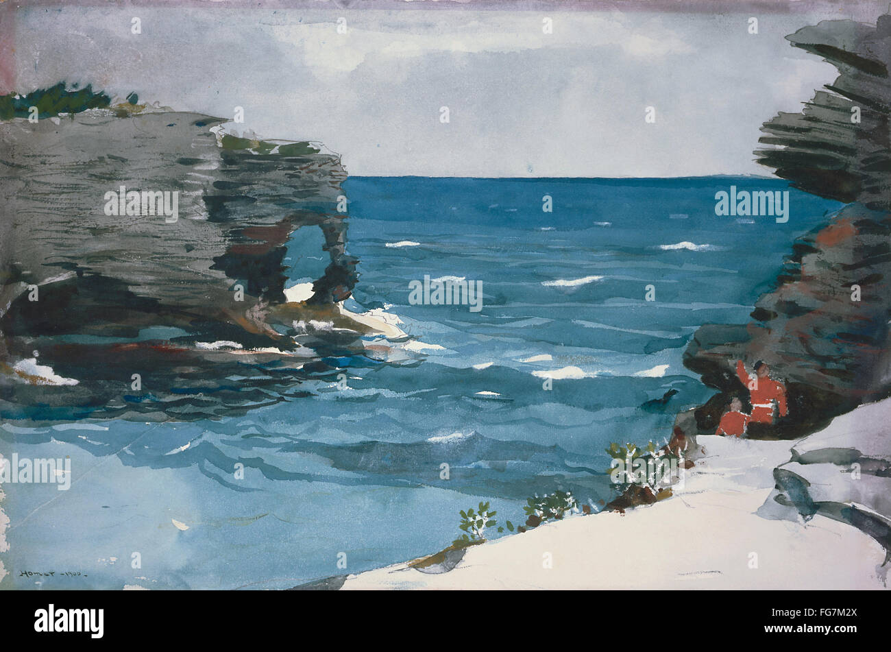 HOMER: ROCKY SHORE, 1900. /n'Rocky Shore, Bermuda.' Watercolor on paper, Winslow Homer, 1900. Stock Photo