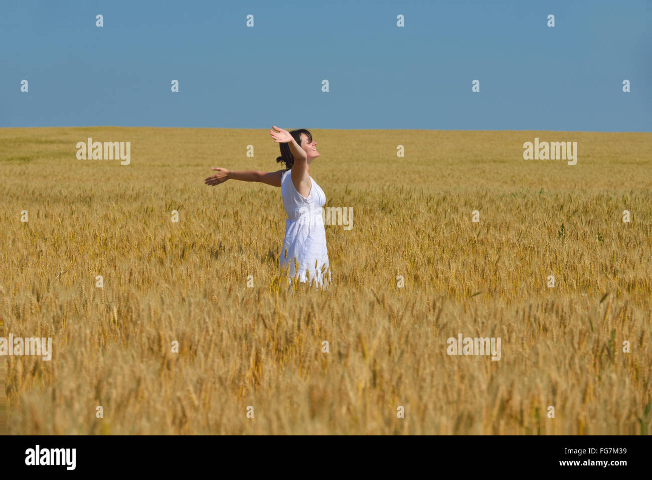young woman in wheat field at summer Stock Photo - Alamy