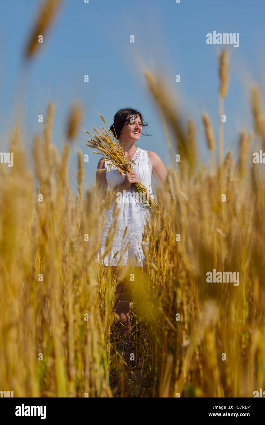 young woman in wheat field at summer Stock Photo - Alamy