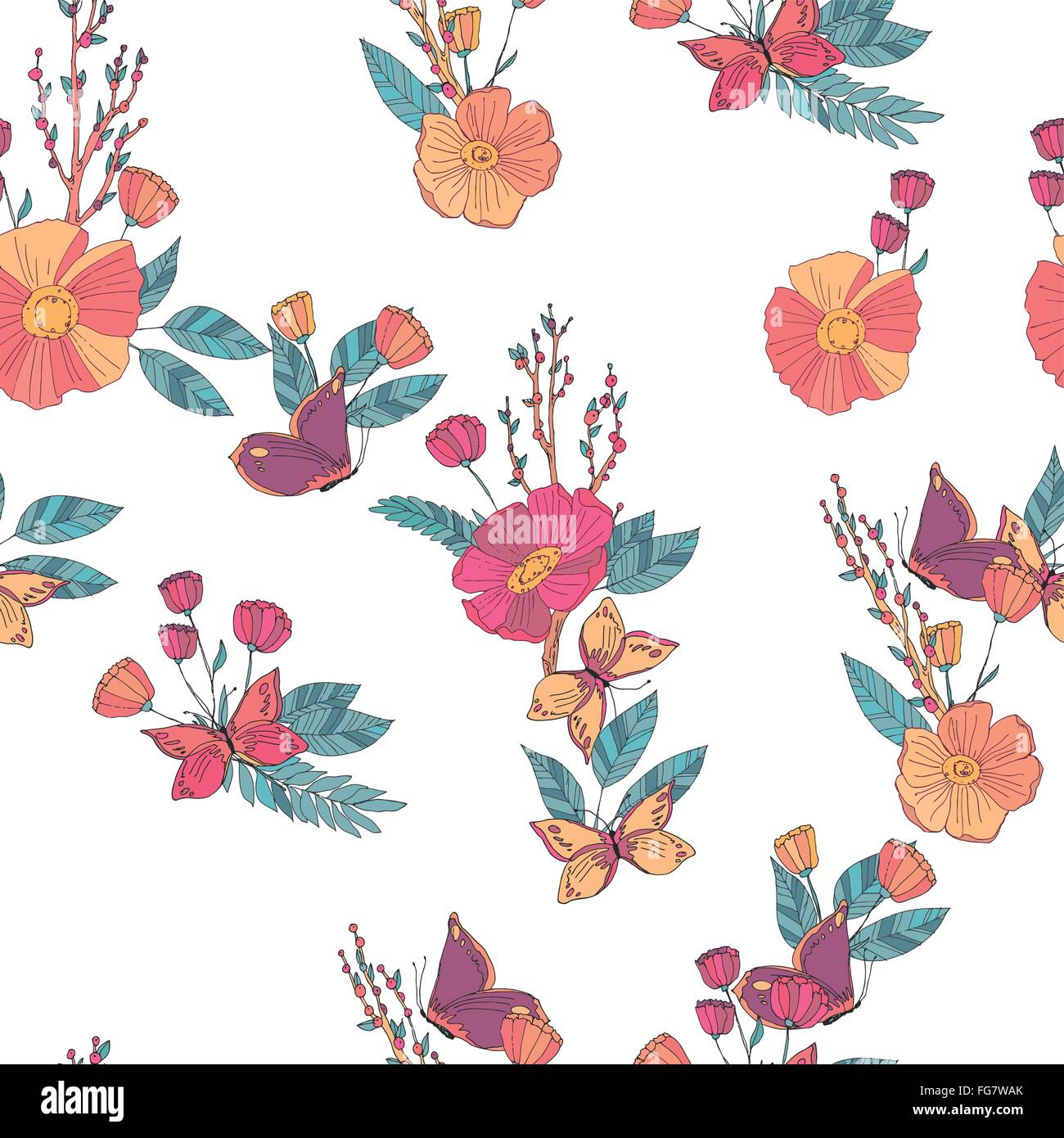 Floral Seamless Vintage Wildflowers Pattern Stock Vector Image & Art ...