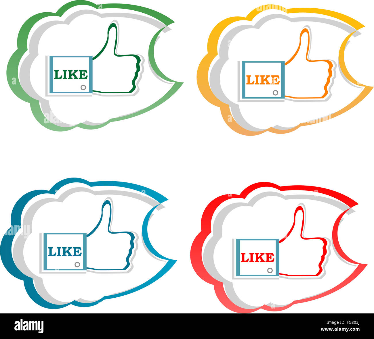 set of like stickers label with hands Stock Photo