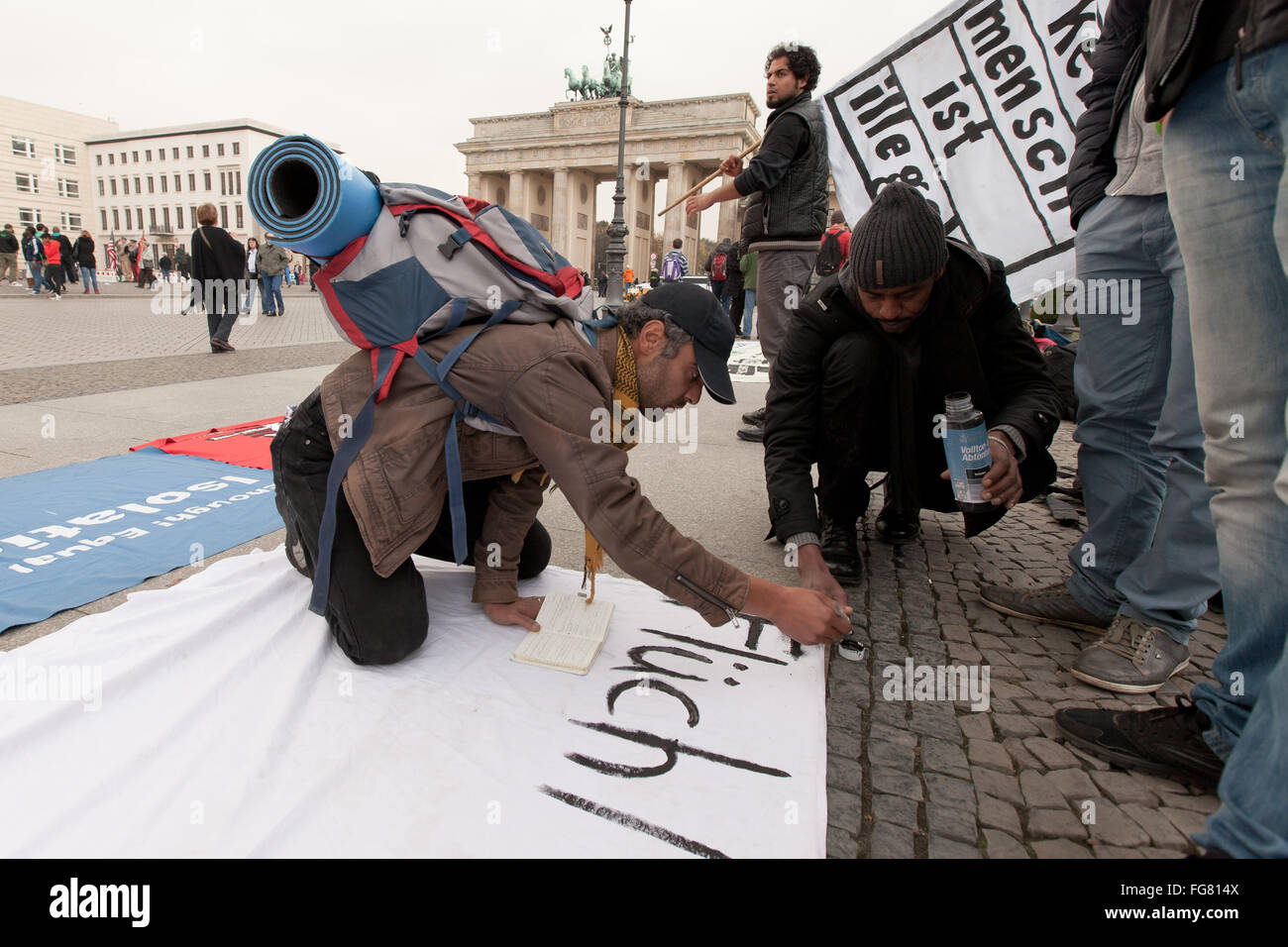 Asylum seekers protest again in Berlin Stock Photo