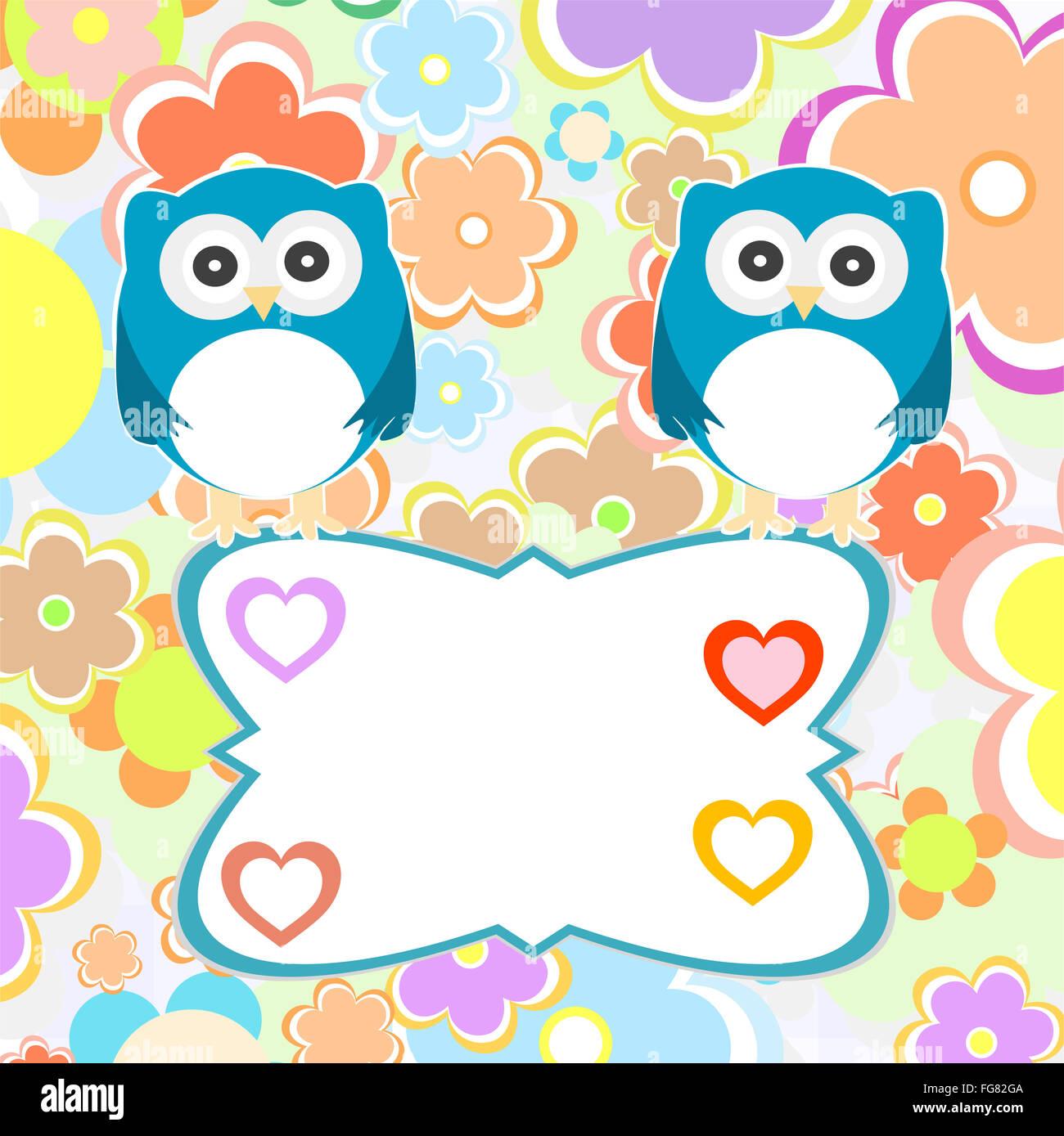 baby boy card with flowers and owl background Stock Photo - Alamy