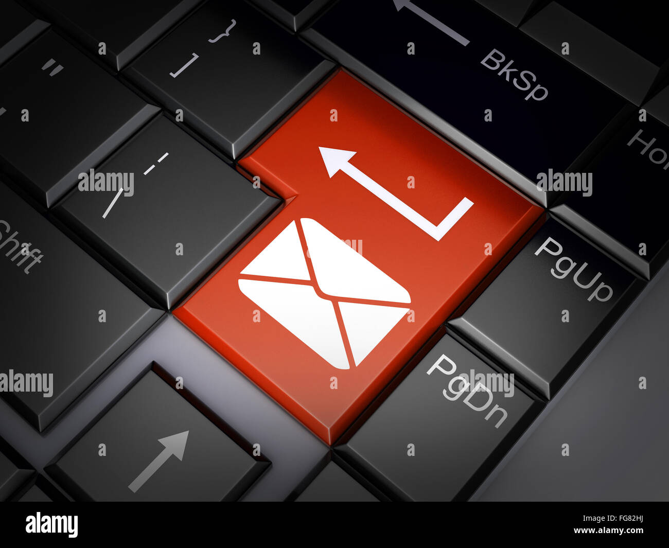 Red Batton send e-mail (done in 3d) Stock Photo