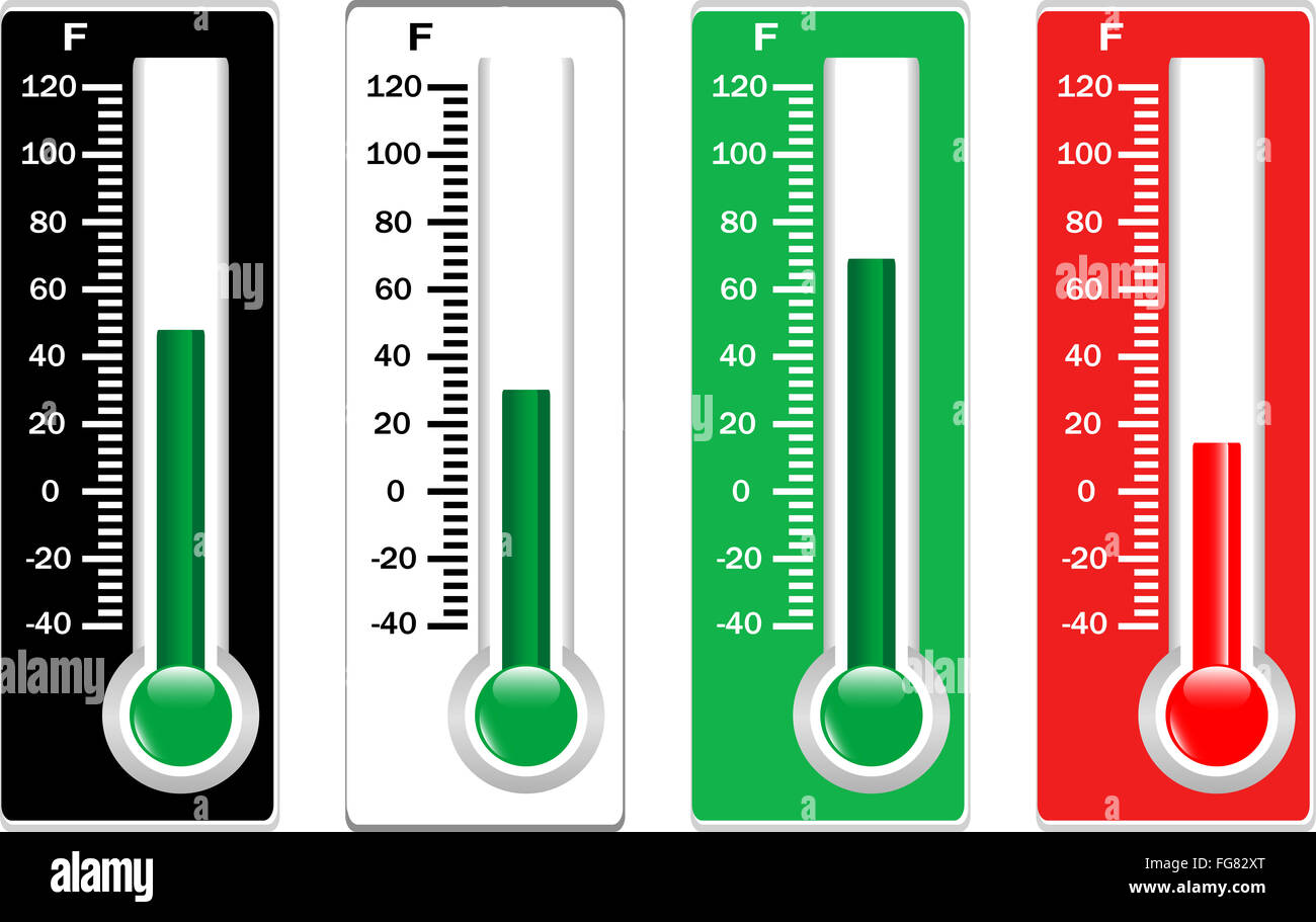 Red, black, white and green thermometers set isolated Stock Photo Alamy