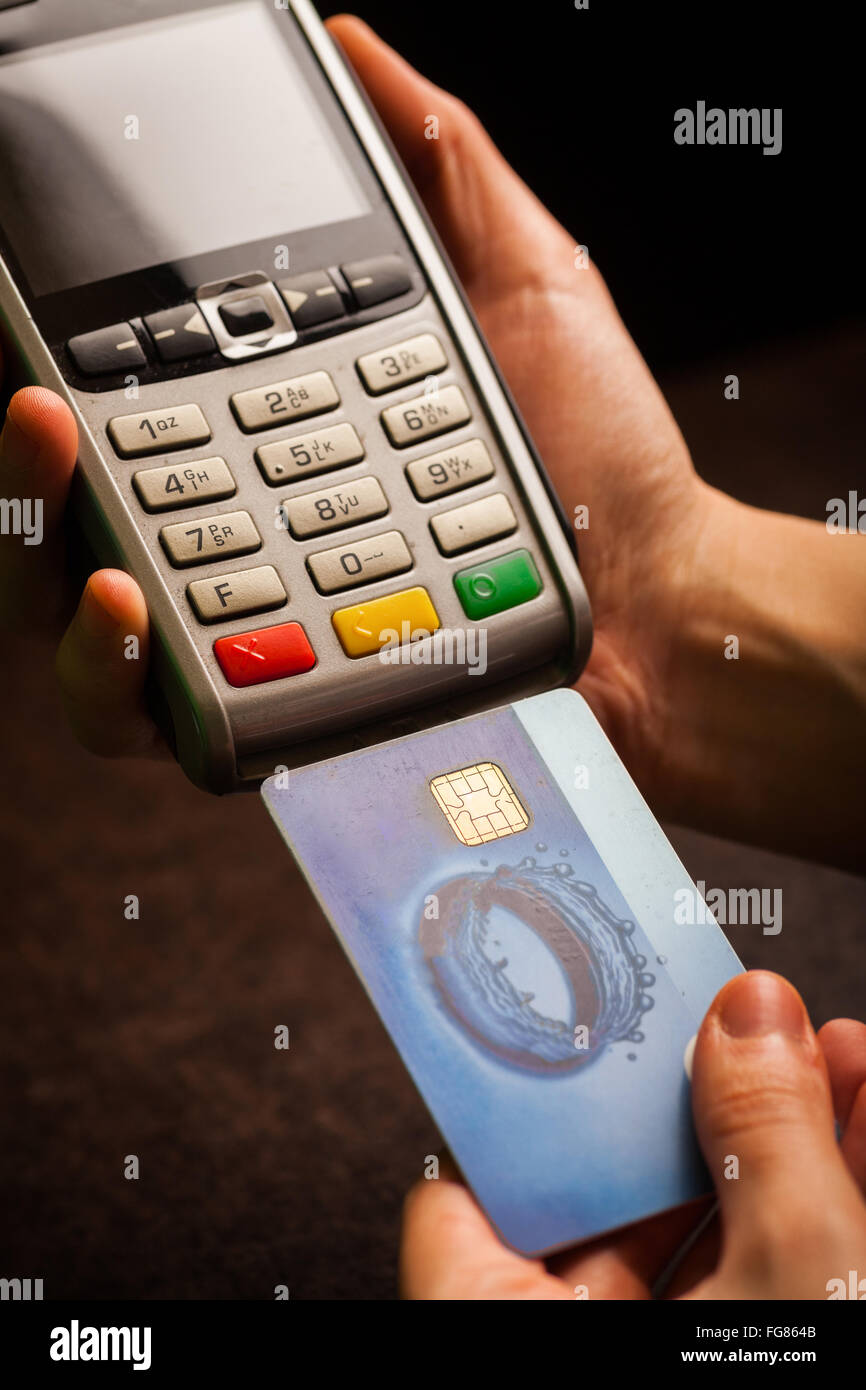 Color image of a POS and credit cards Stock Photo - Alamy