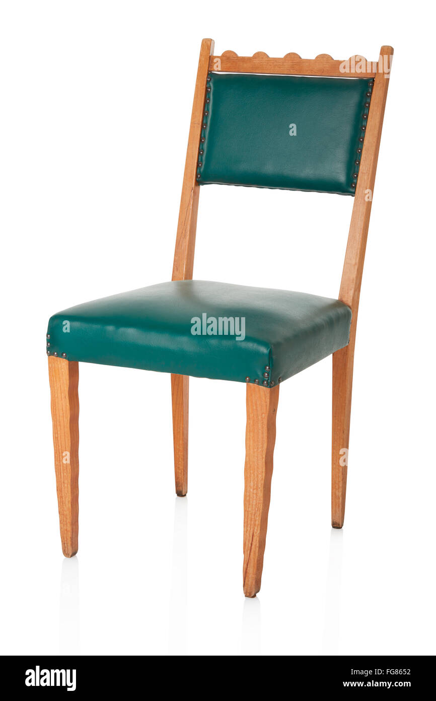 Green old chair on white, clipping path Stock Photo