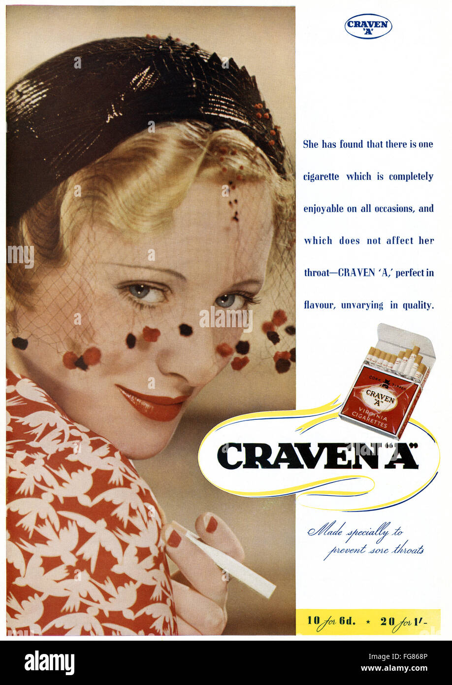 AD: CIGARETTES, c1930. /nBritish ad for Craven A cigarettes. Lithograph, c1930. Stock Photo