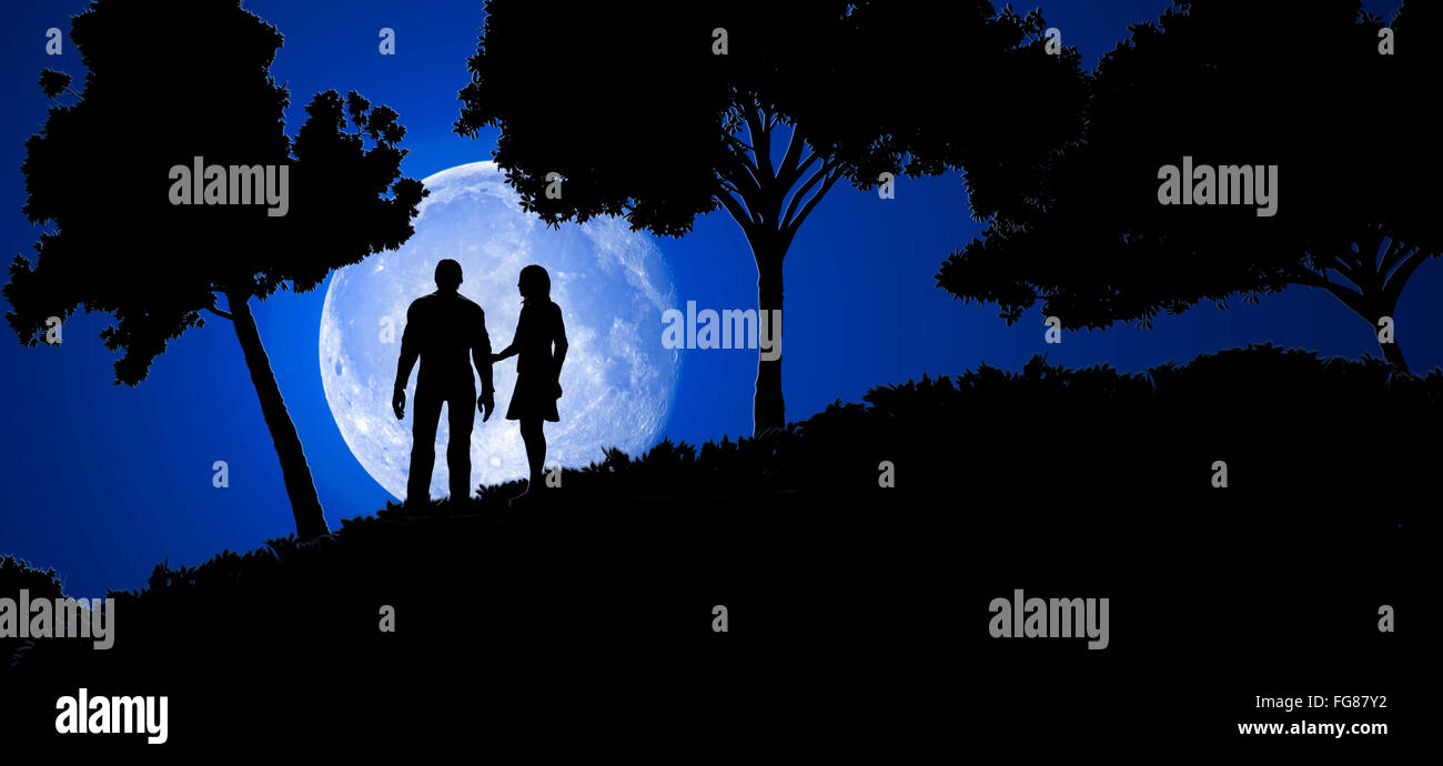 illustration of a couple on the night of the full moon light Stock ...