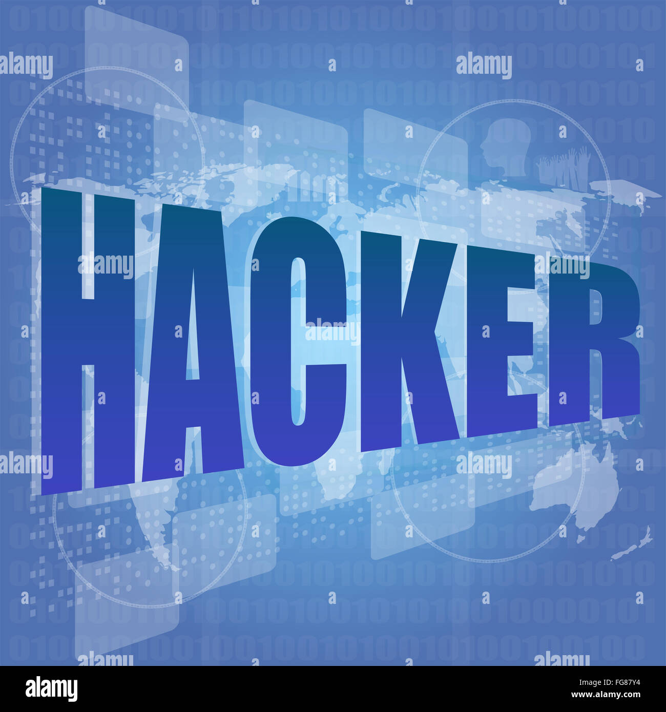 hacker word on digital screen. Computer security concept Stock Photo