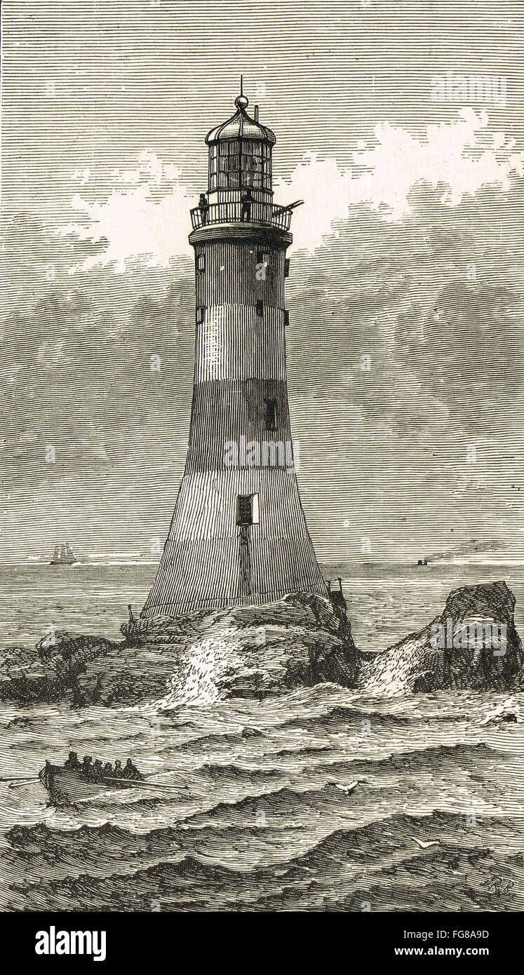Eddystone Rocks & Smeaton's Lighthouse 1759-1877 Stock Photo