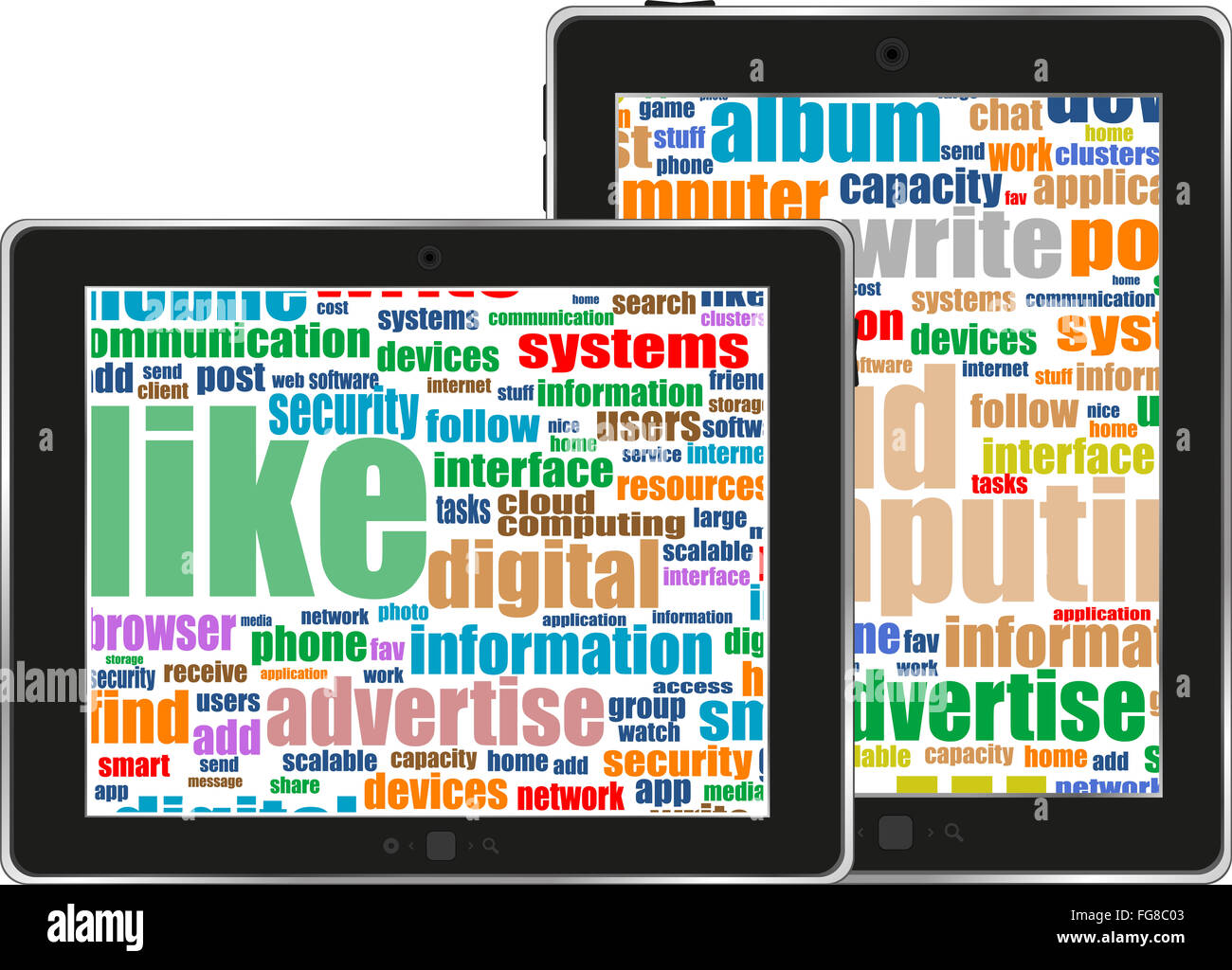 Digital tablet with mobile technology tag cloud concept on screen Stock Photo