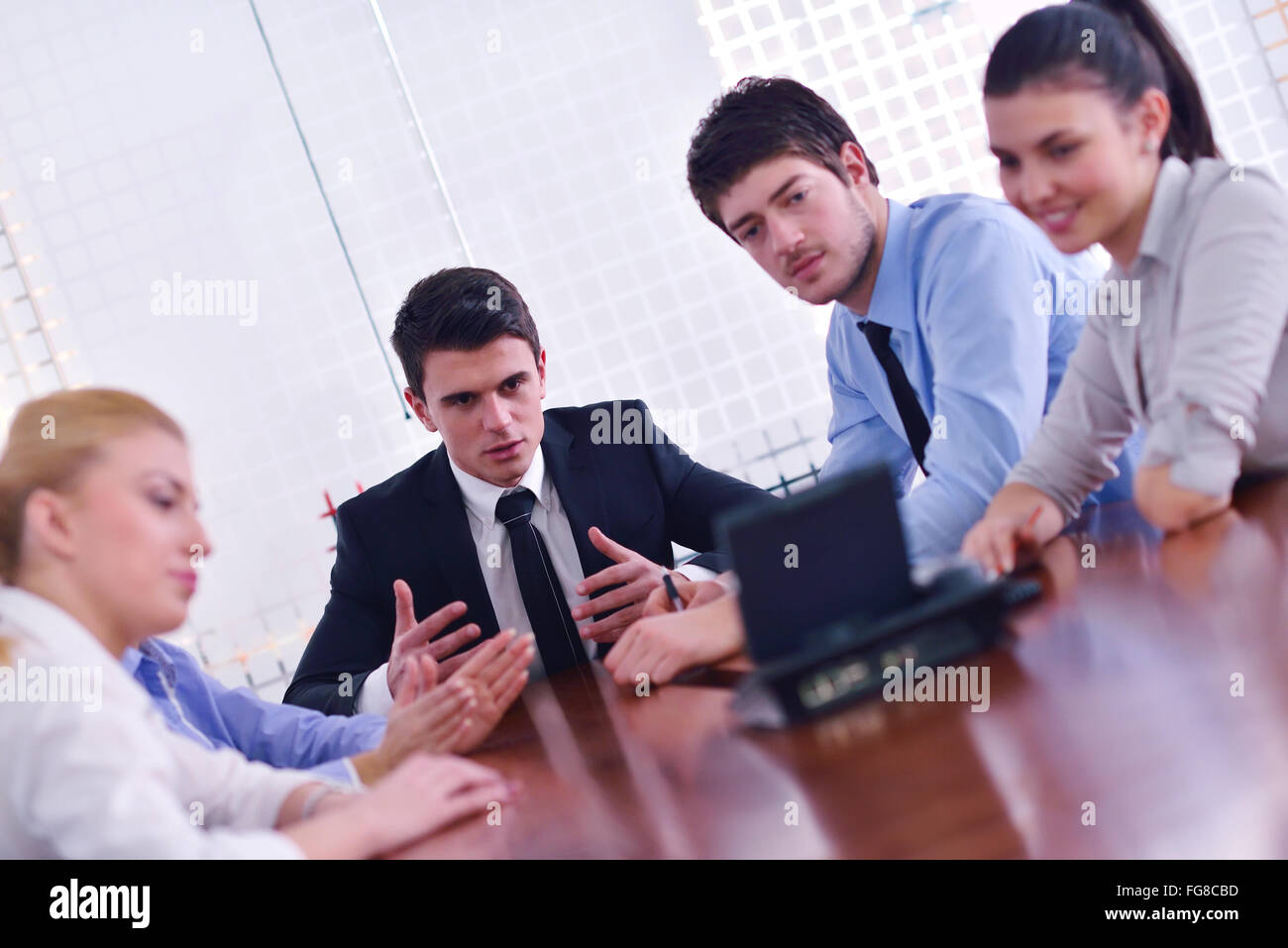 business people in a video meeting Stock Photo