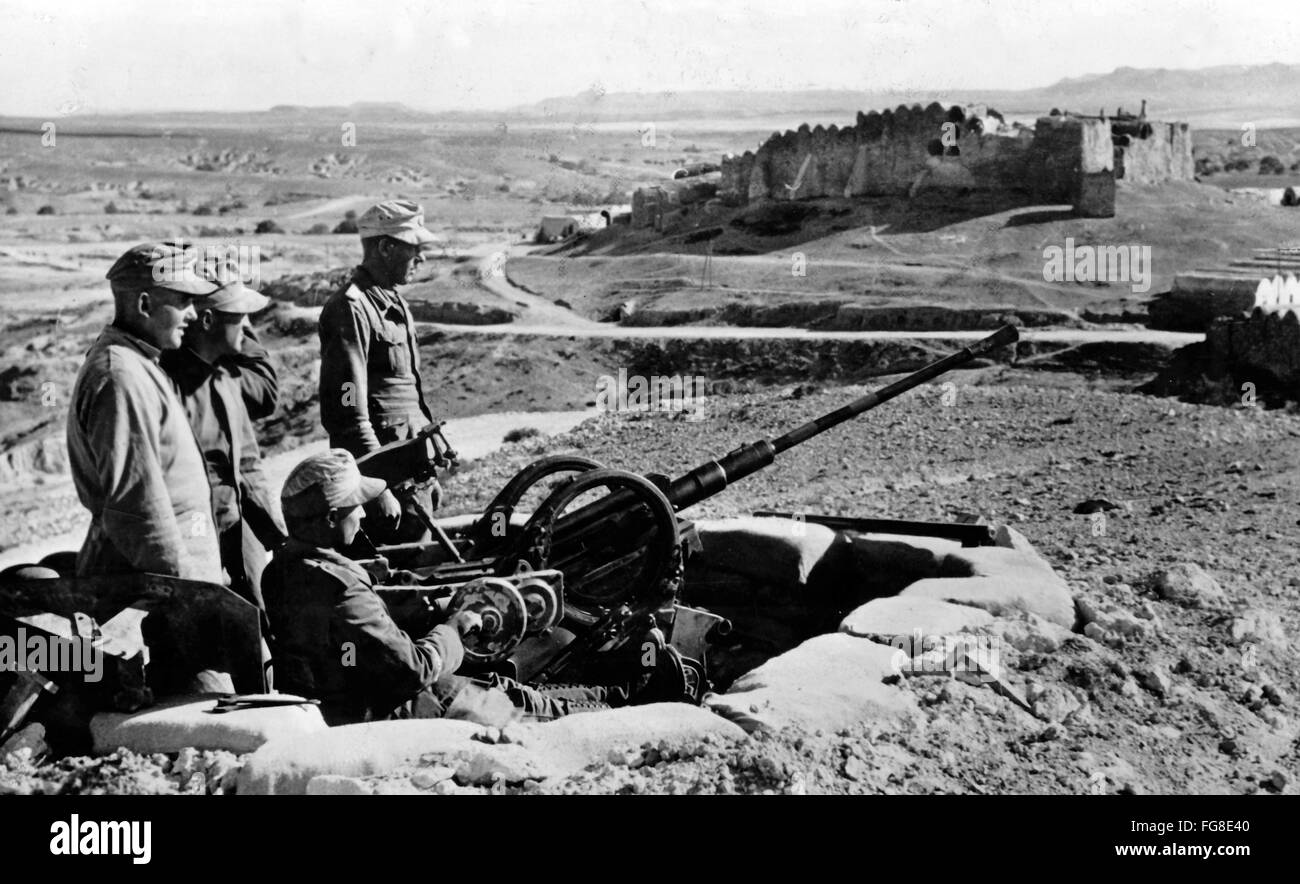 The Nazi propaganda picture shows soldiers of the German Wehrmacht at an anti-aircraft position in Tunisia. The photo was taken in March 1943. Fotoarchiv für Zeitgeschichtee - NO WIRE SERVICE - Stock Photo