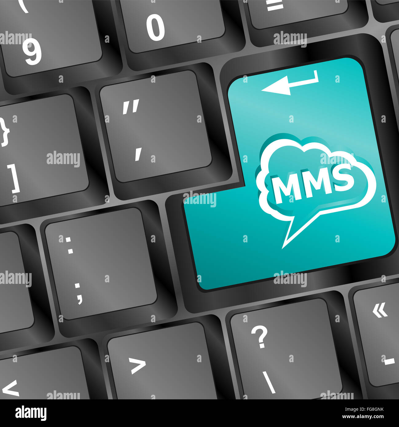 Social media key with mms text on laptop keyboard Stock Photo Alamy
